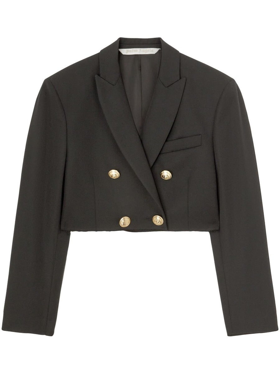 Cropped Blazer Palm Angels For Women Double Breasted Tailored Layering Black Wool Blend