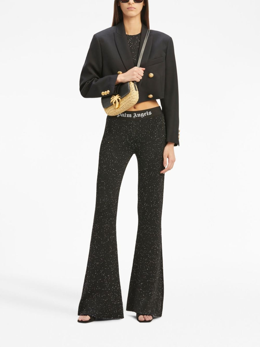 Cropped Blazer Palm Angels For Women Double Breasted Tailored Layering Black Wool Blend