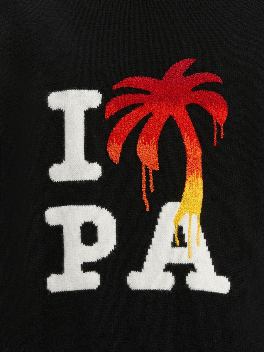 Palm Angels I Love PA Merino Cashmere Crewneck Sweater for Men Premium Logo Knit Topwear