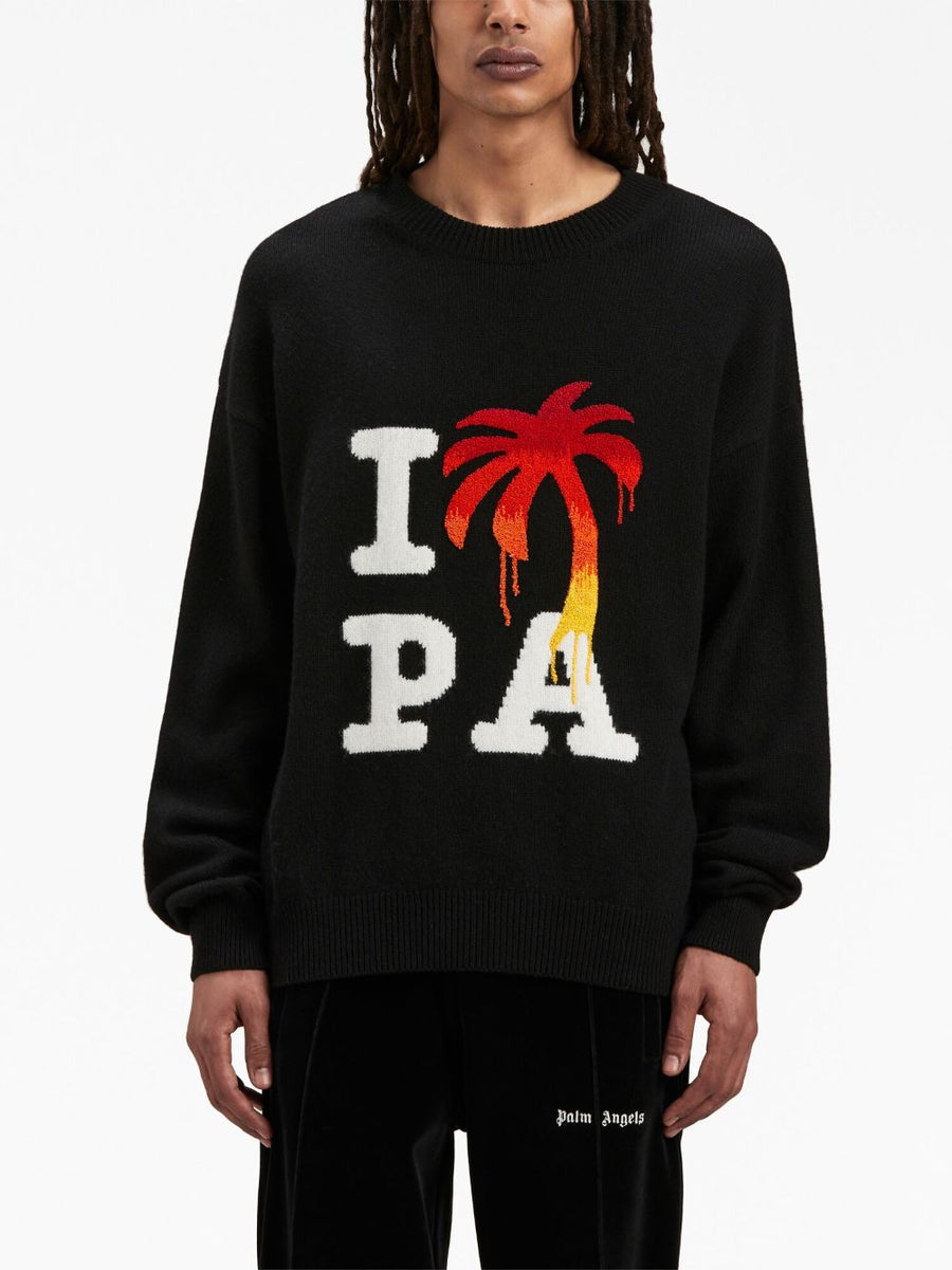 Palm Angels I Love PA Merino Cashmere Crewneck Sweater for Men Premium Logo Knit Topwear