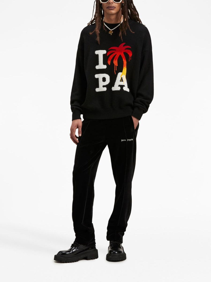 Palm Angels I Love PA Merino Cashmere Crewneck Sweater for Men Premium Logo Knit Topwear