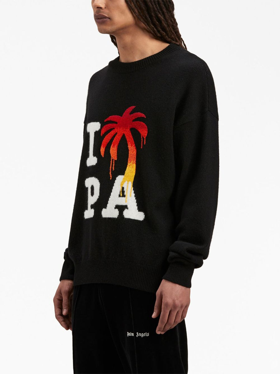 Palm Angels I Love PA Merino Cashmere Crewneck Sweater for Men Premium Logo Knit Topwear