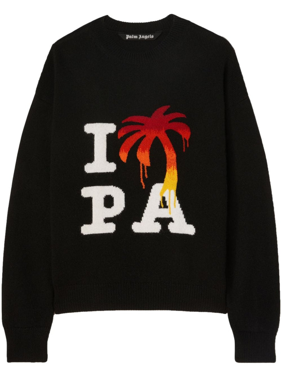 Palm Angels I Love PA Merino Cashmere Crewneck Sweater for Men Premium Logo Knit Topwear