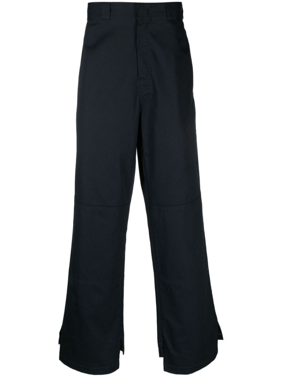 Palm Angels Cotton Trousers Navy Blue For Men With Premium Refined Straight Leg Fit And Sartorial Tape Detailing
