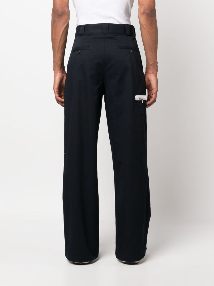 Palm Angels Cotton Trousers Navy Blue For Men With Premium Refined Straight Leg Fit And Sartorial Tape Detailing
