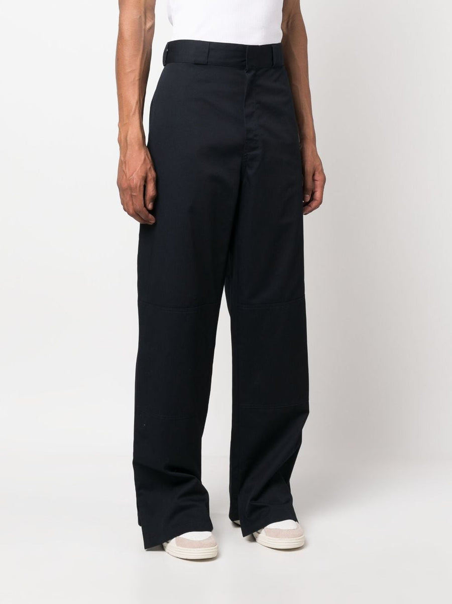Palm Angels Cotton Trousers Navy Blue For Men With Premium Refined Straight Leg Fit And Sartorial Tape Detailing