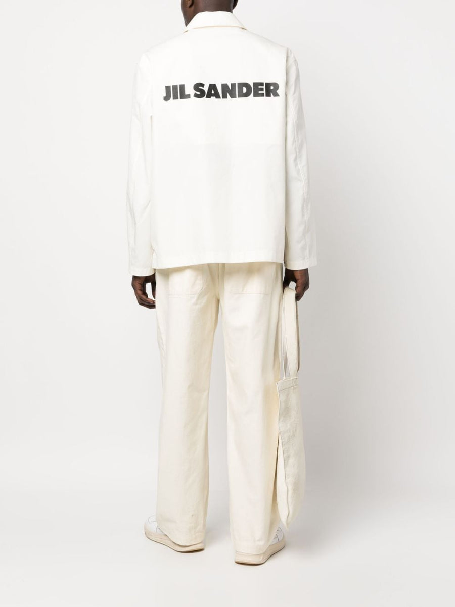 Jil Sander Logo Cotton Jacket For Men Discreet Logo Print Minimalist Luxury Shirt Jacket