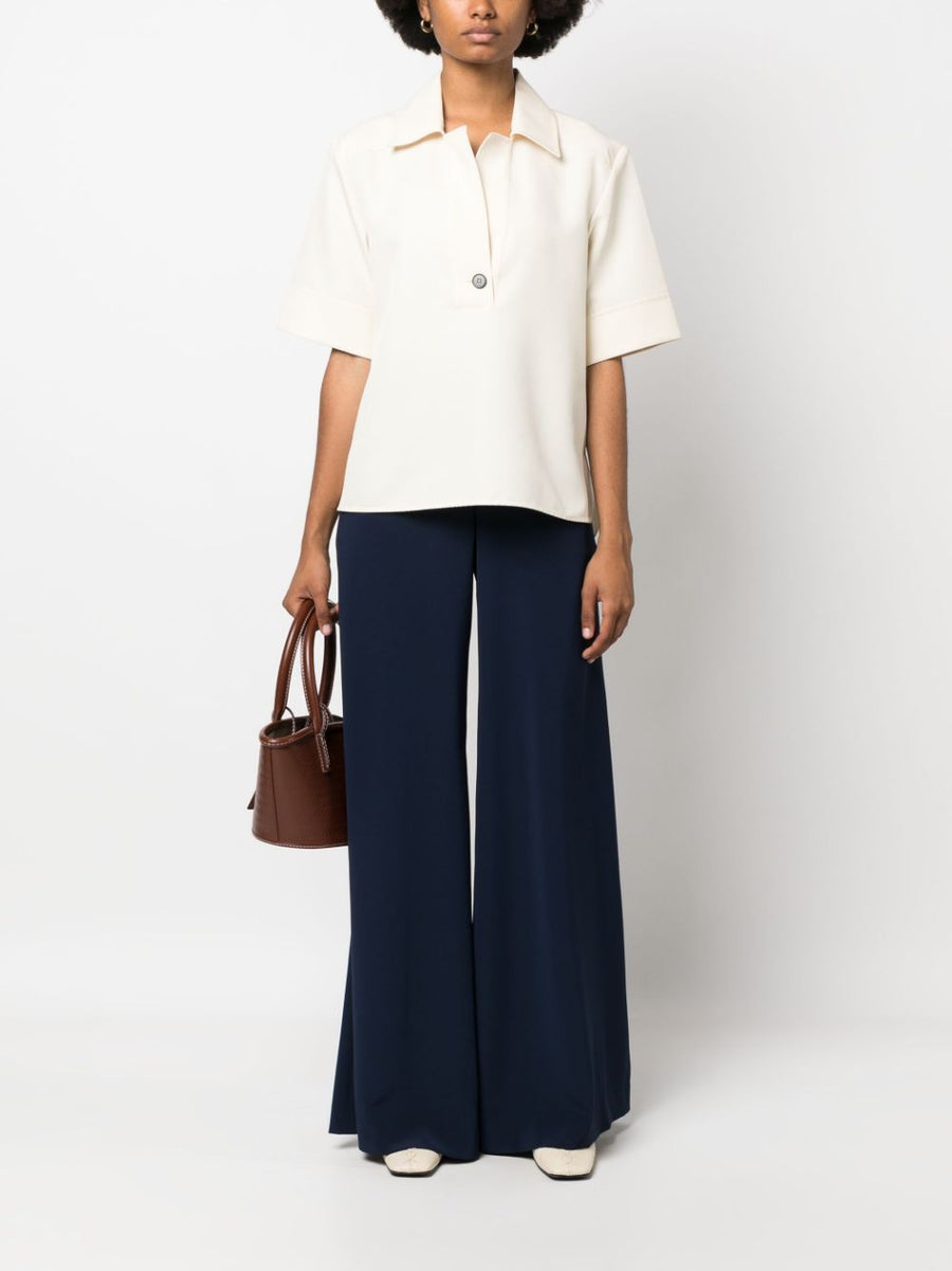 Gianluca Capannolo Satin Wide Leg Trousers For Women High Rise Elastic Waistband Navy Effortless Day To Night