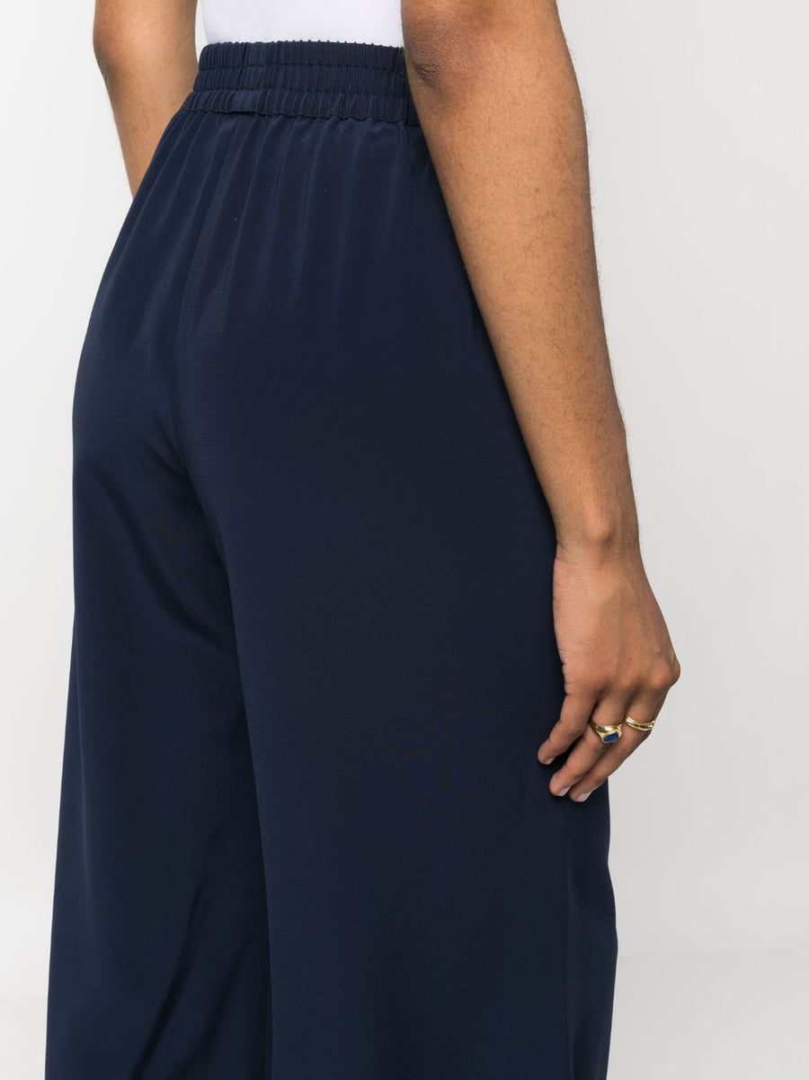 Gianluca Capannolo Satin Wide Leg Trousers For Women High Rise Elastic Waistband Navy Effortless Day To Night