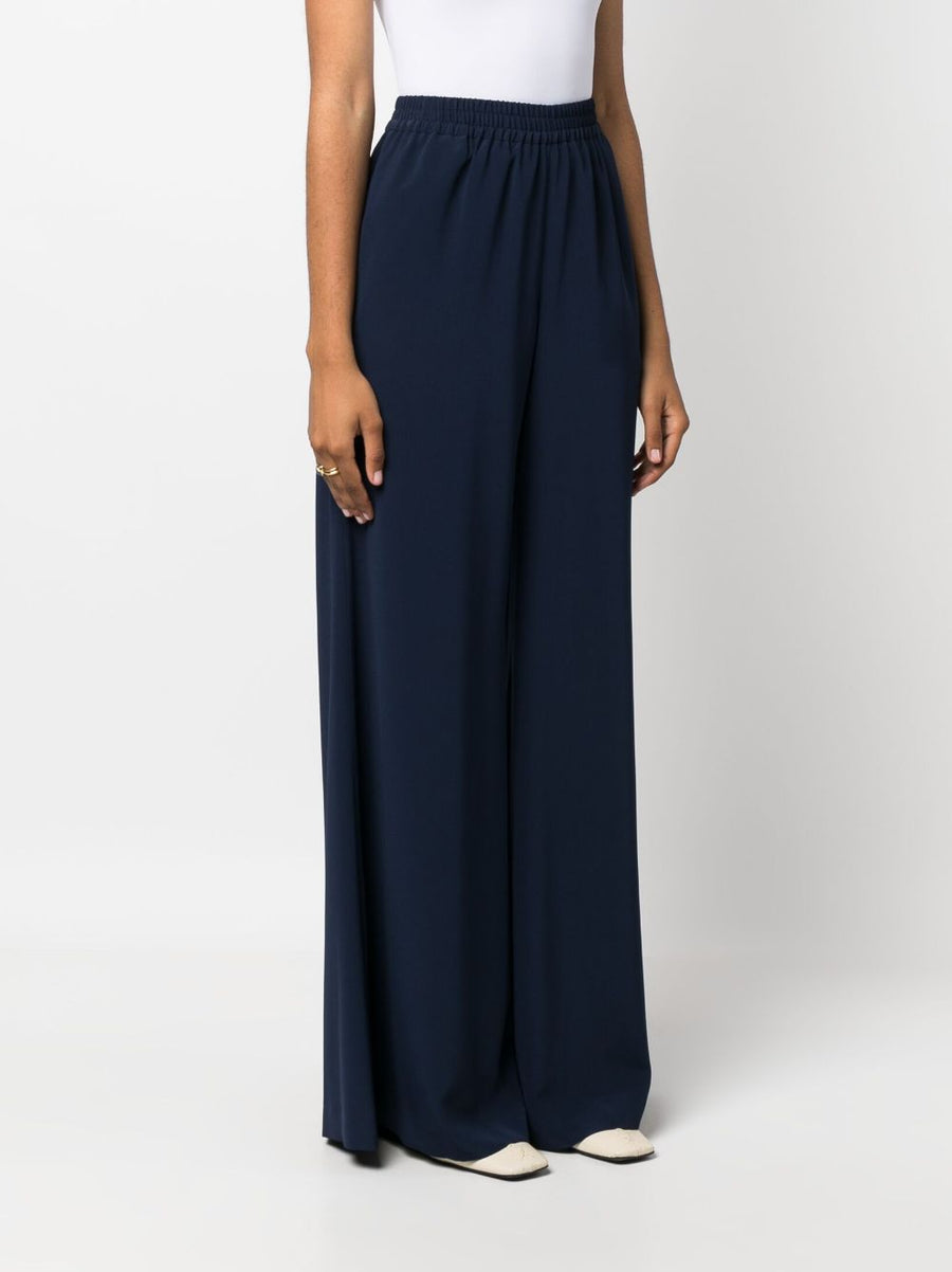 Gianluca Capannolo Satin Wide Leg Trousers For Women High Rise Elastic Waistband Navy Effortless Day To Night