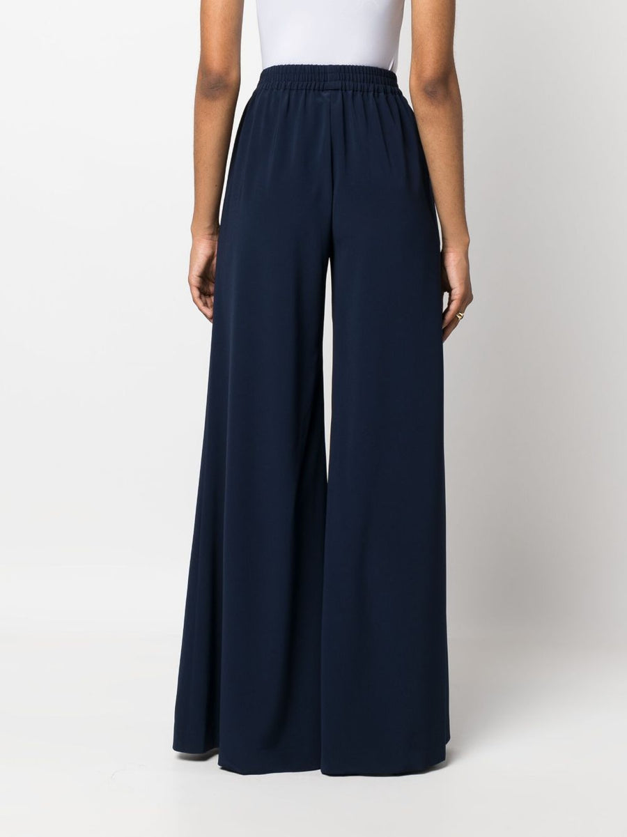 Gianluca Capannolo Satin Wide Leg Trousers For Women High Rise Elastic Waistband Navy Effortless Day To Night