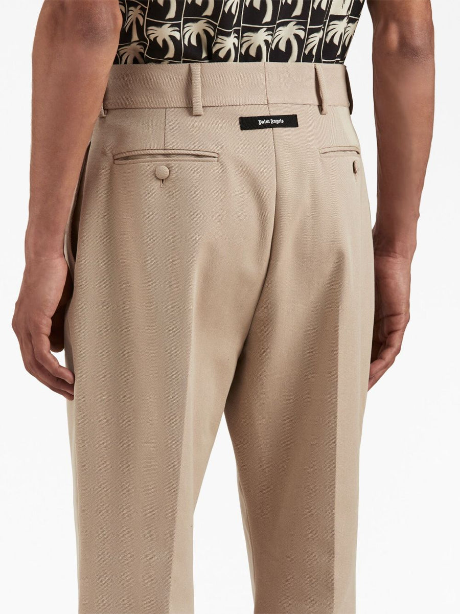 Palm Angels Flared Trousers Beige Cotton Blend For Men Premium Tailored Fit Versatile Work To Weekend