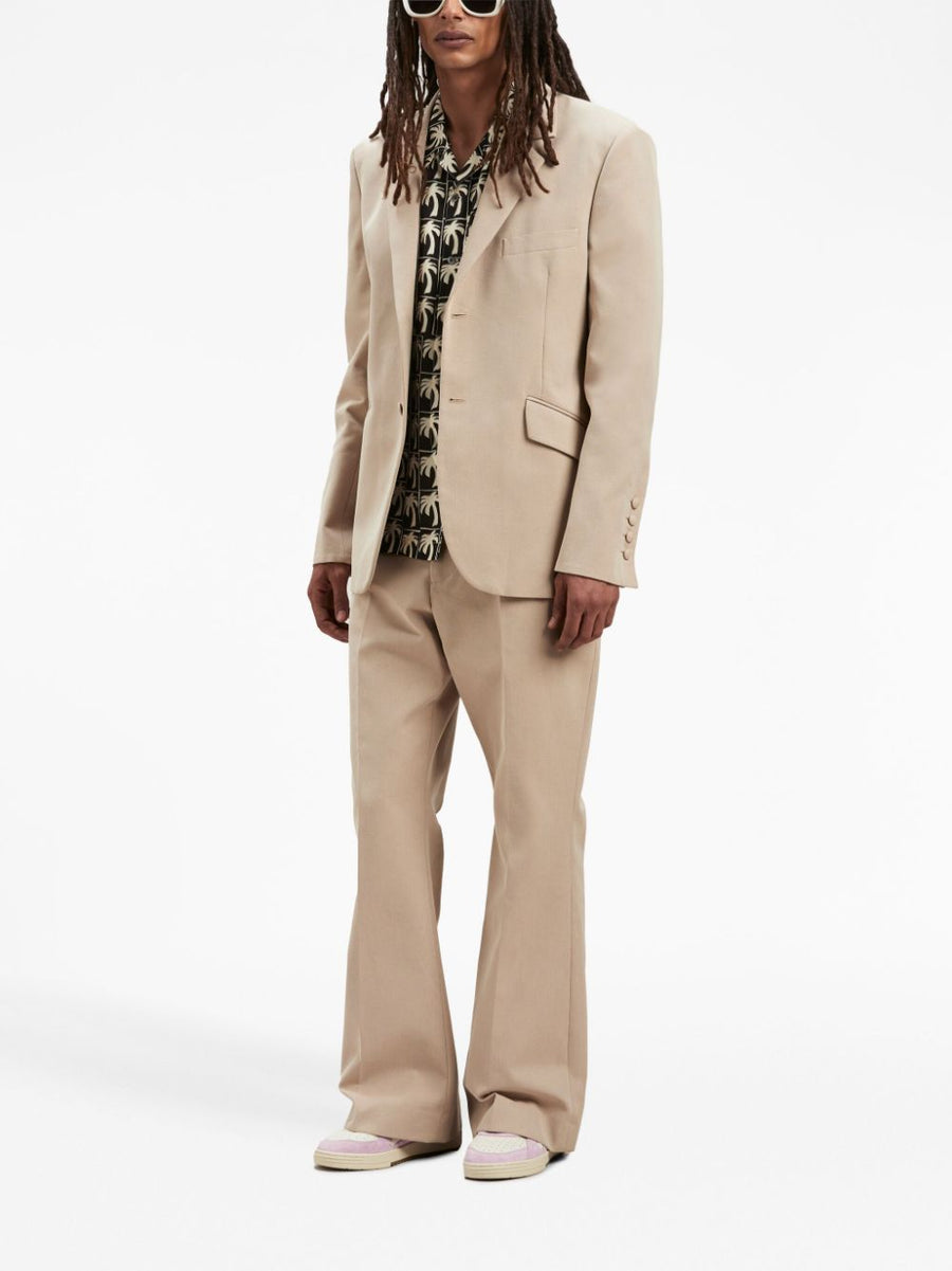 Palm Angels Flared Trousers Beige Cotton Blend For Men Premium Tailored Fit Versatile Work To Weekend