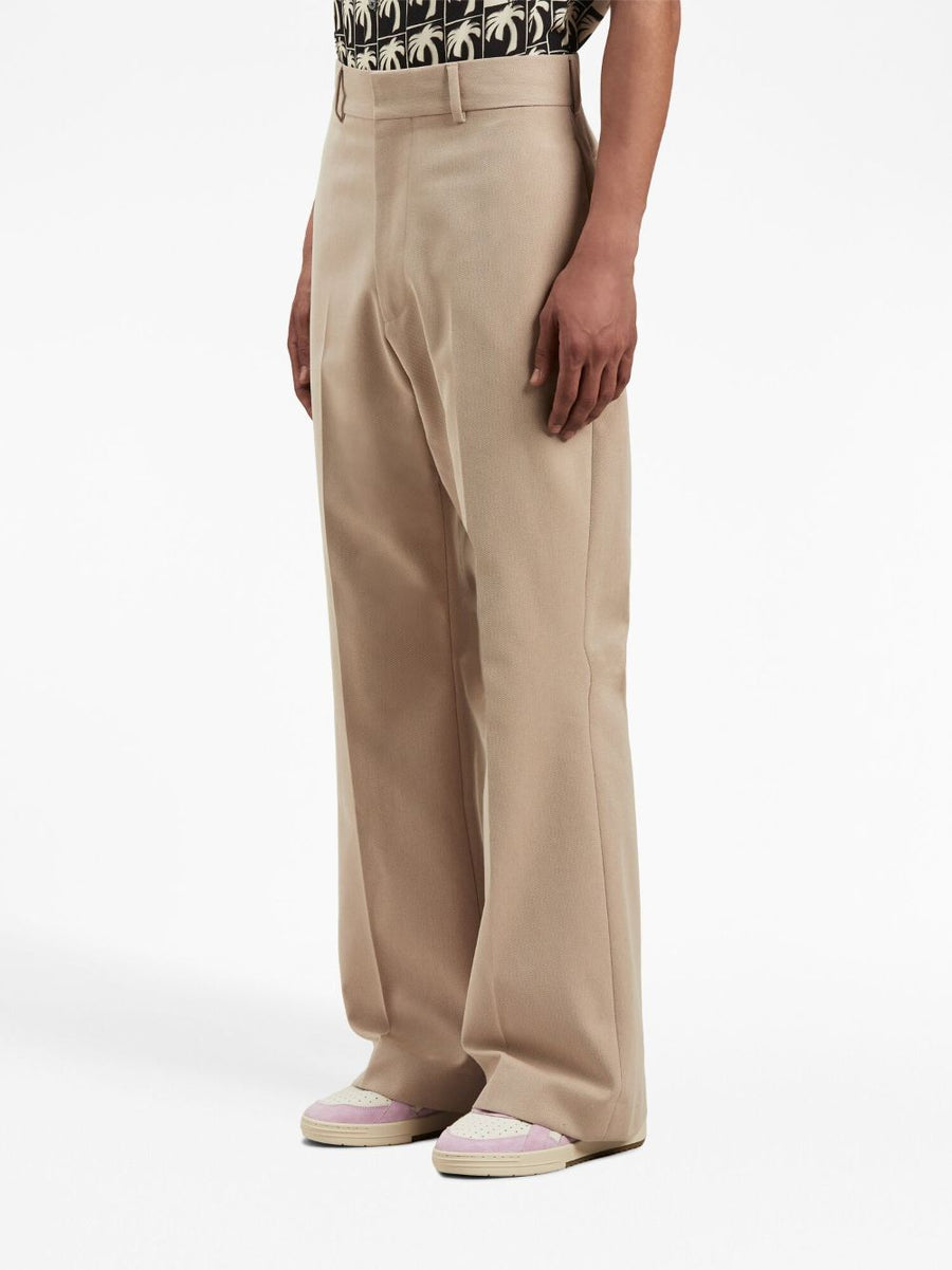 Palm Angels Flared Trousers Beige Cotton Blend For Men Premium Tailored Fit Versatile Work To Weekend