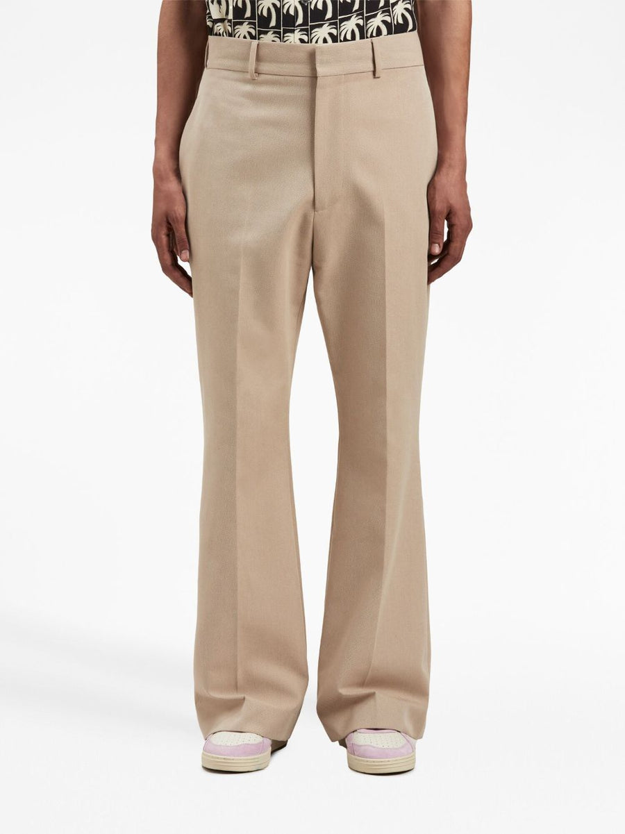 Palm Angels Flared Trousers Beige Cotton Blend For Men Premium Tailored Fit Versatile Work To Weekend