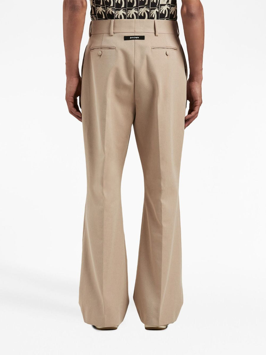Palm Angels Flared Trousers Beige Cotton Blend For Men Premium Tailored Fit Versatile Work To Weekend