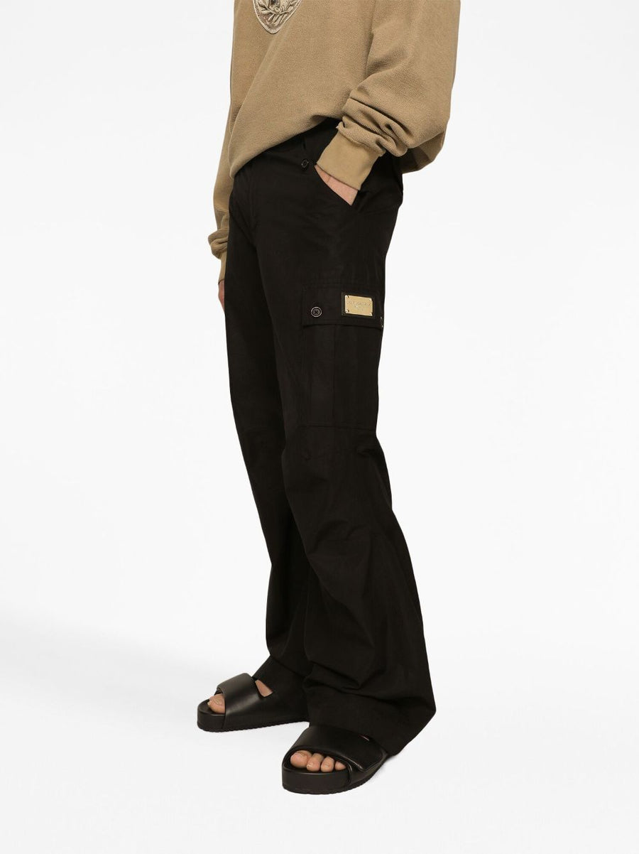 Dolce And Gabbana Cargo Trousers With Logo Plaque Black Cotton For Modern Men Premium