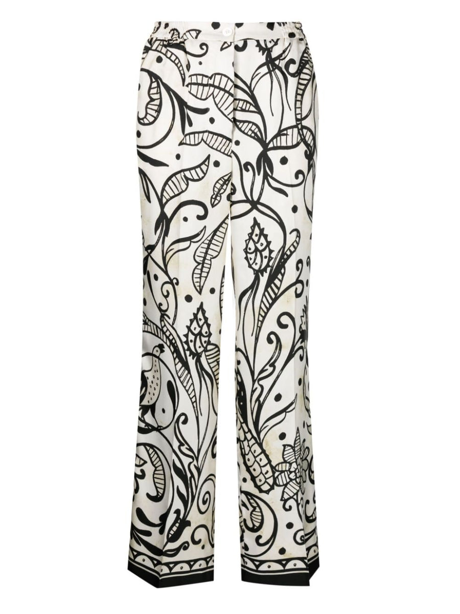 F.R.S. Printed Silk Palazzo Trousers For Women Elastic Waist Luxurious Resortwear Floral Print Silk