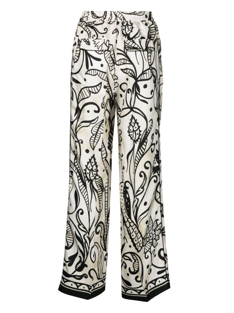 F.R.S. Printed Silk Palazzo Trousers For Women Elastic Waist Luxurious Resortwear Floral Print Silk