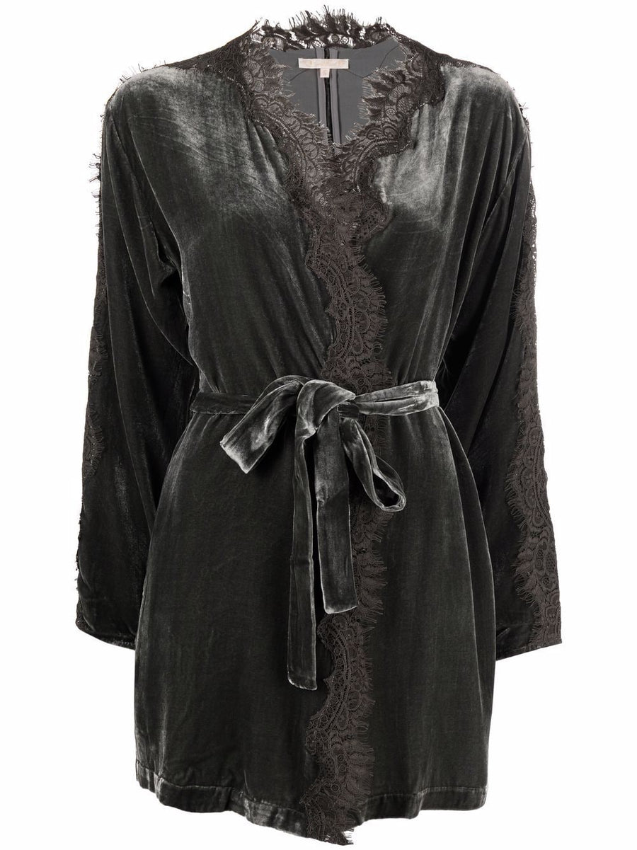 Gold Hawk Velvet Long Duster Coat For Women With Lace Trim V Neck Belted Waist Pockets Luxe Fall To Winter Layering