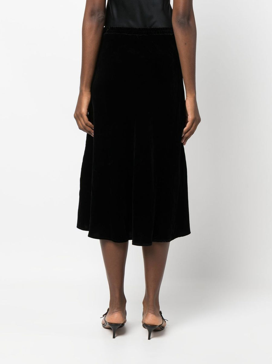 Gold Hawk Velvet Black Maxi Skirt For Women Elastic Waistband Pencil Silhouette Luxurious Versatile