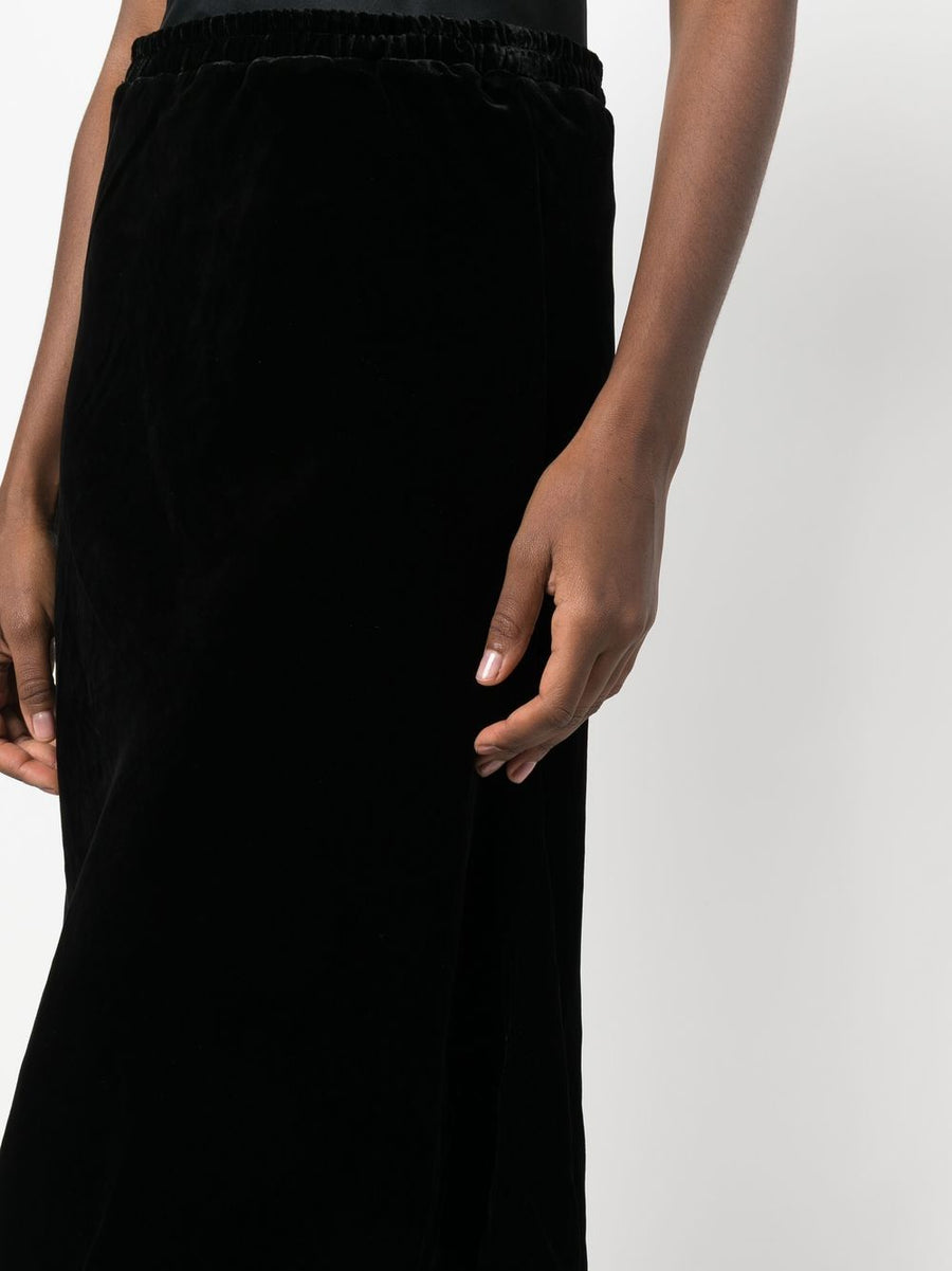 Gold Hawk Velvet Black Maxi Skirt For Women Elastic Waistband Pencil Silhouette Luxurious Versatile