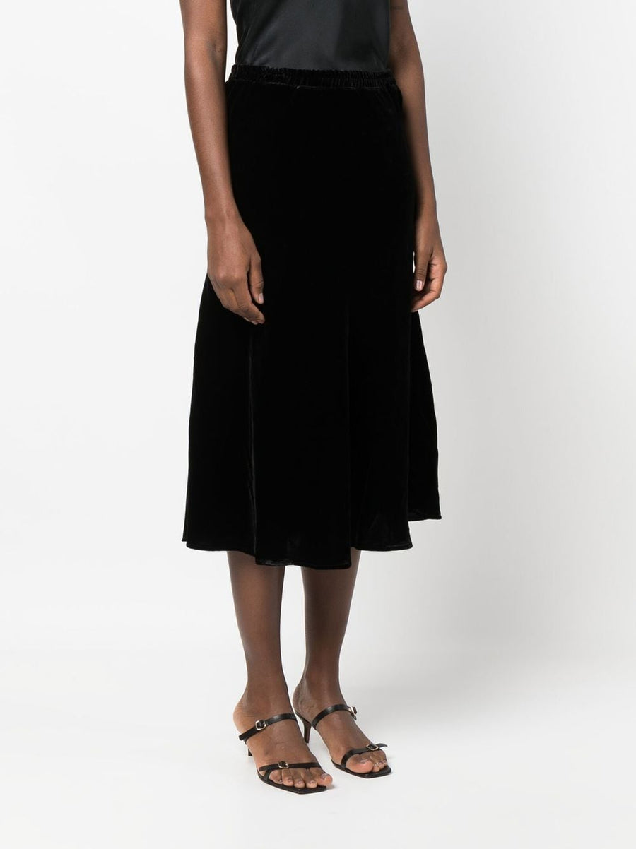 Gold Hawk Velvet Black Maxi Skirt For Women Elastic Waistband Pencil Silhouette Luxurious Versatile