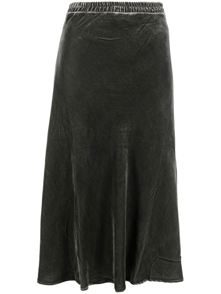 Gold Hawk Velvet Maxi Skirt Grey Luxury High Waisted Silhouette With Elastic Waistband For Women