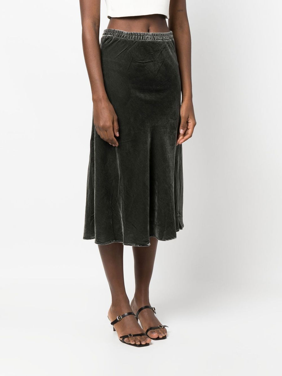 Gold Hawk Velvet Maxi Skirt Grey Luxury High Waisted Silhouette With Elastic Waistband For Women