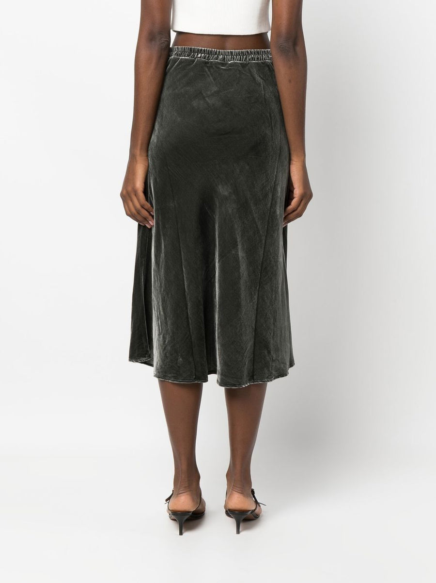 Gold Hawk Velvet Maxi Skirt Grey Luxury High Waisted Silhouette With Elastic Waistband For Women