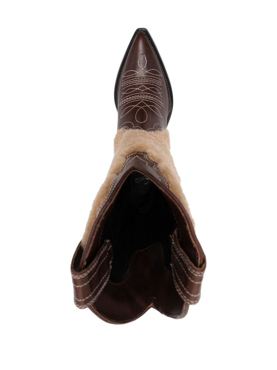 Sonora Embroidered Leather Texan Boots For Women With Pull On Silhouette And Mid Block Heel