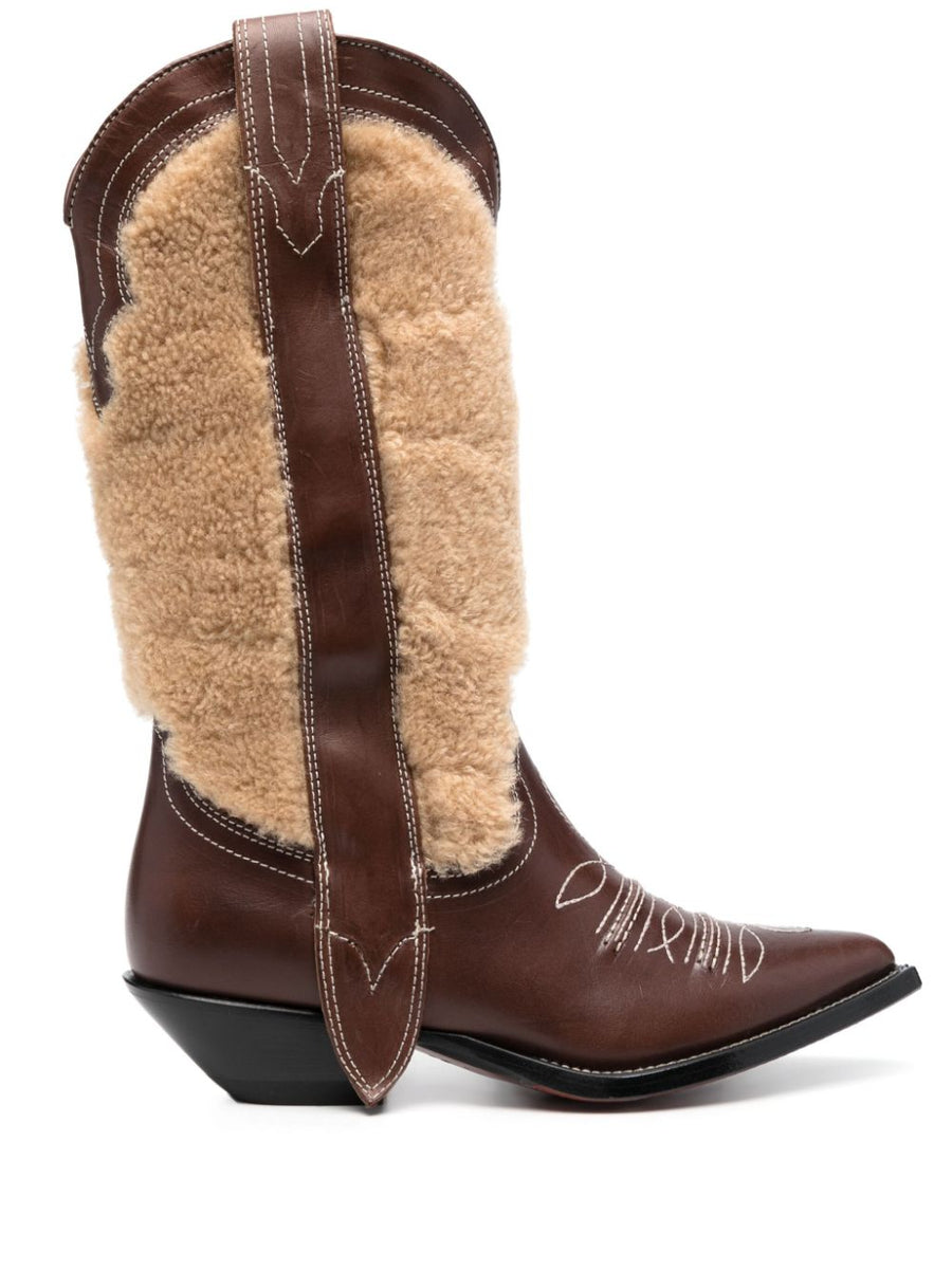Sonora Embroidered Leather Texan Boots For Women With Pull On Silhouette And Mid Block Heel