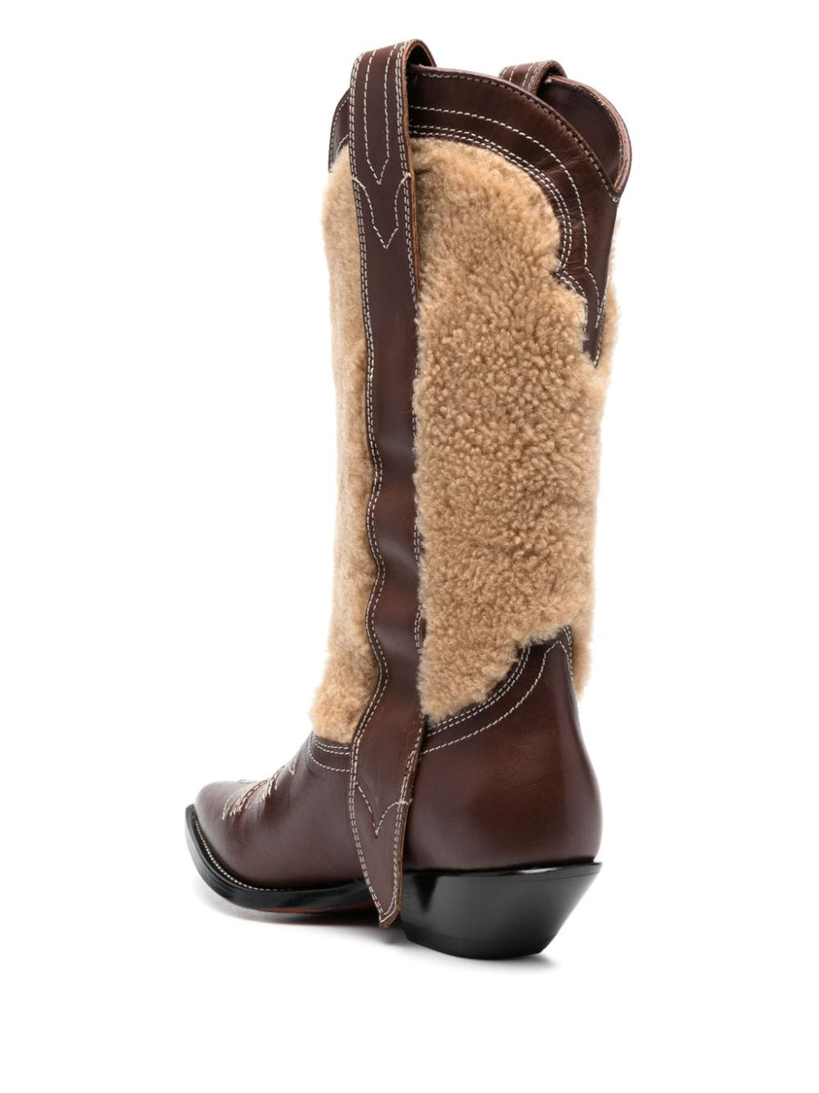 Sonora Embroidered Leather Texan Boots For Women With Pull On Silhouette And Mid Block Heel
