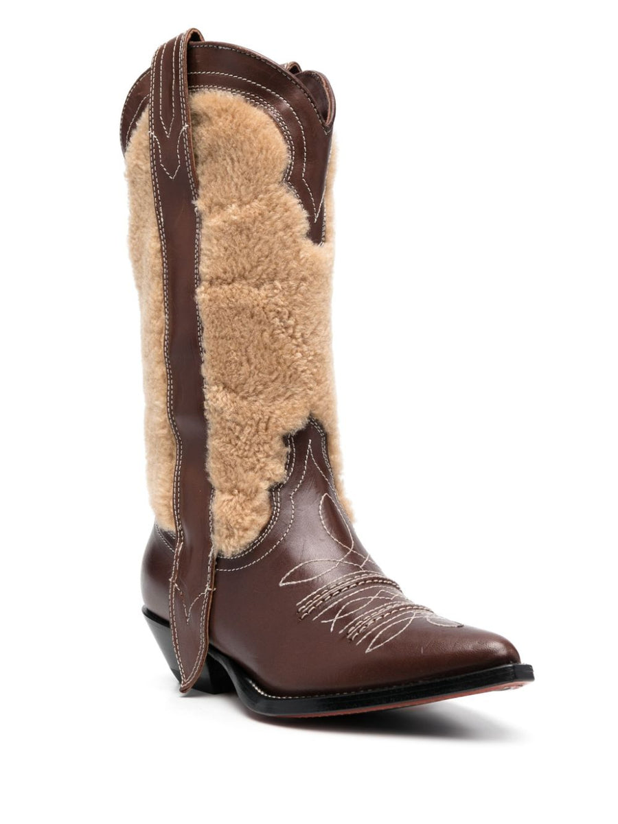 Sonora Embroidered Leather Texan Boots For Women With Pull On Silhouette And Mid Block Heel