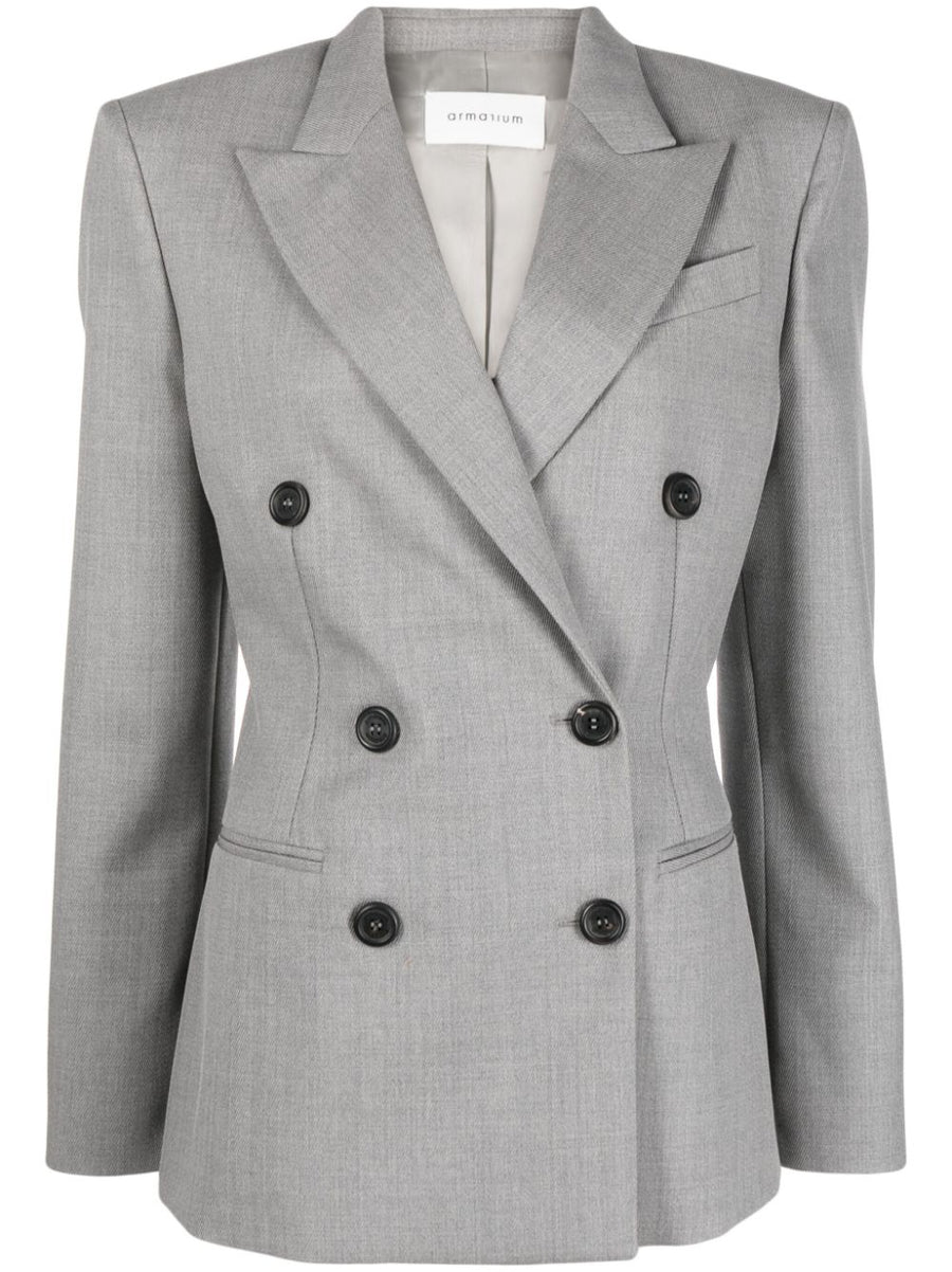 Armarium Double Breasted Wool Jacket For Women Grey Virgin Wool Sophisticated Tailored Office Blazer