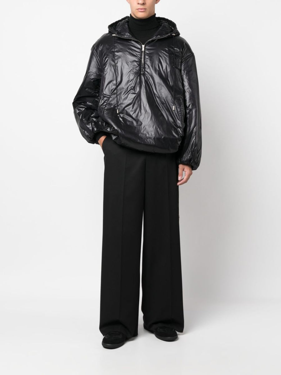 Saint Laurent Cassandre Hooded Raincoat For Men Oversized Jet Black Polyamide With Glossy Finish Logo Embossed