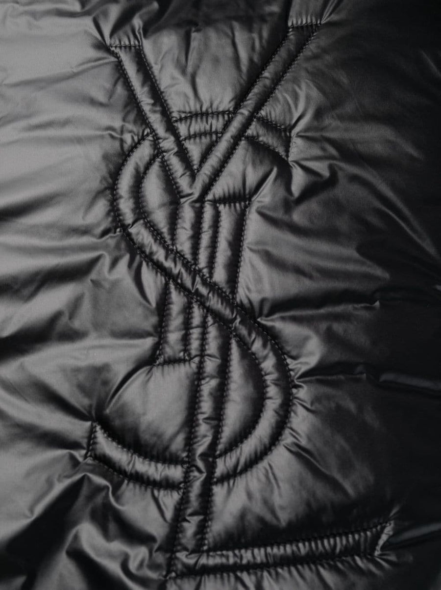 Saint Laurent Cassandre Hooded Raincoat For Men Oversized Jet Black Polyamide With Glossy Finish Logo Embossed