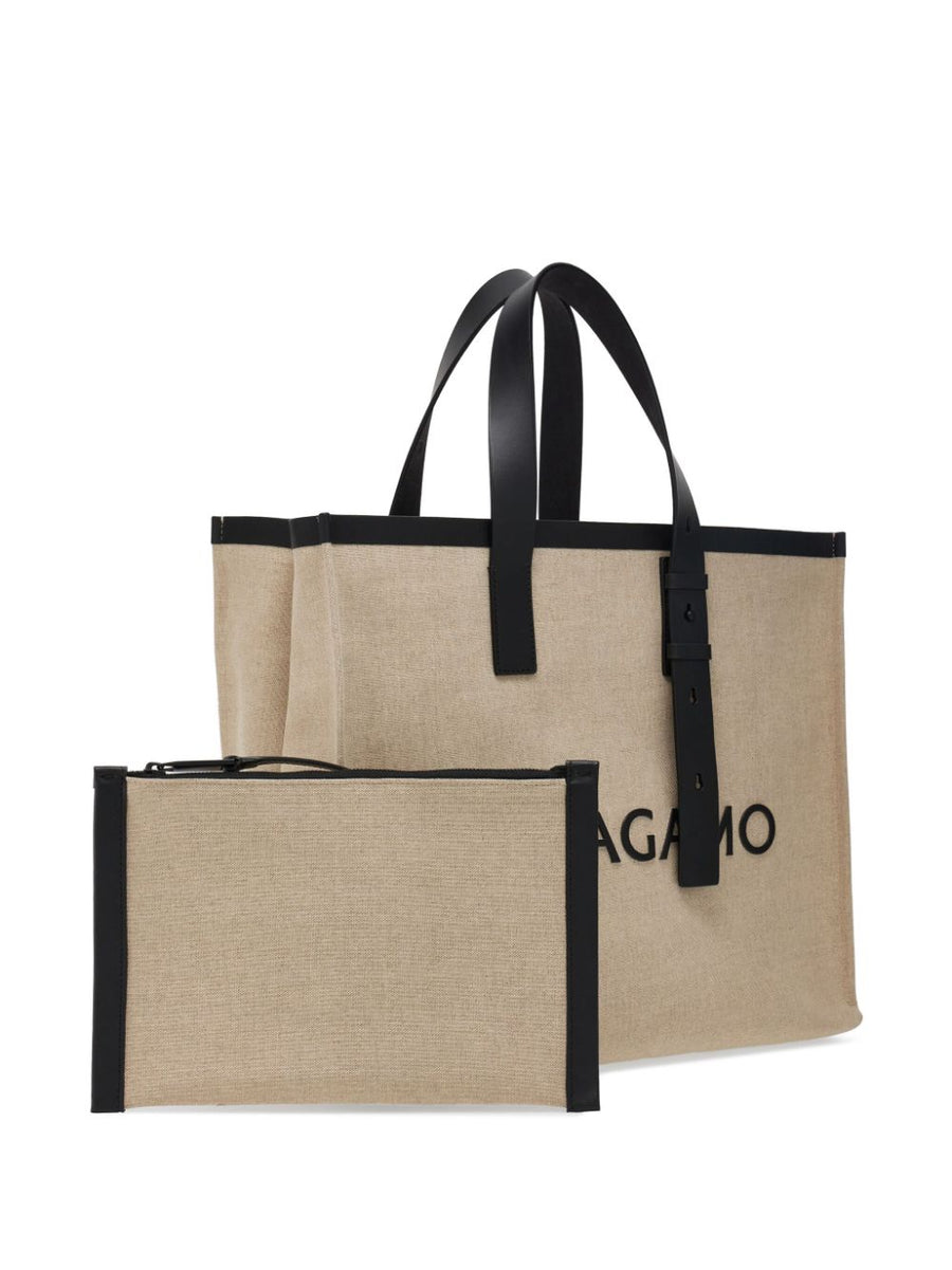 Ferragamo Logo Embossed Leather Tote Bag For Everyday Luxury And Professional Use