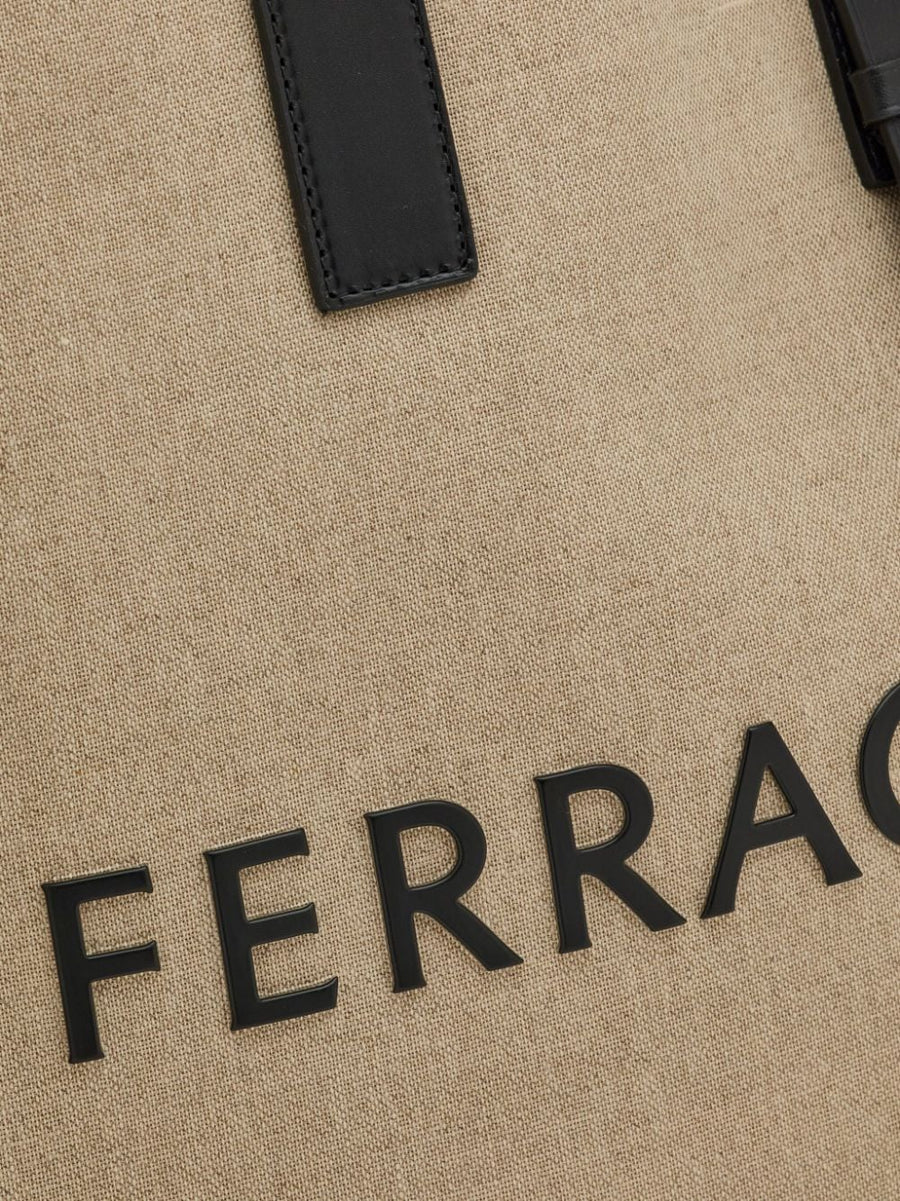 Ferragamo Logo Embossed Leather Tote Bag For Everyday Luxury And Professional Use