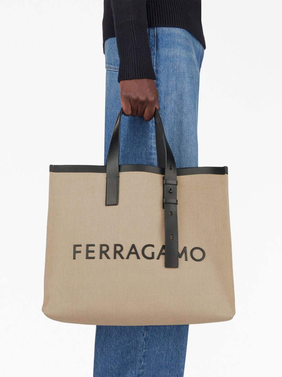 Ferragamo Logo Embossed Leather Tote Bag For Everyday Luxury And Professional Use