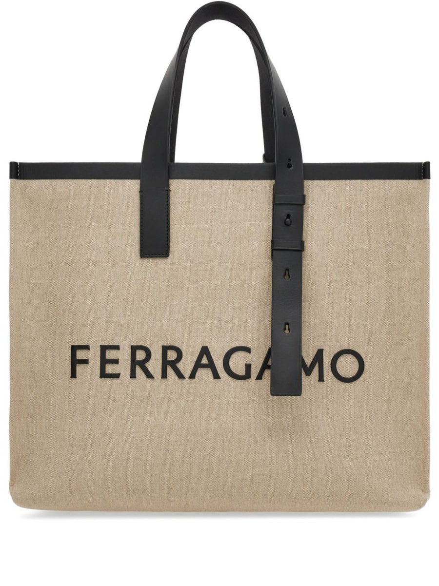 Ferragamo Logo Embossed Leather Tote Bag For Everyday Luxury And Professional Use