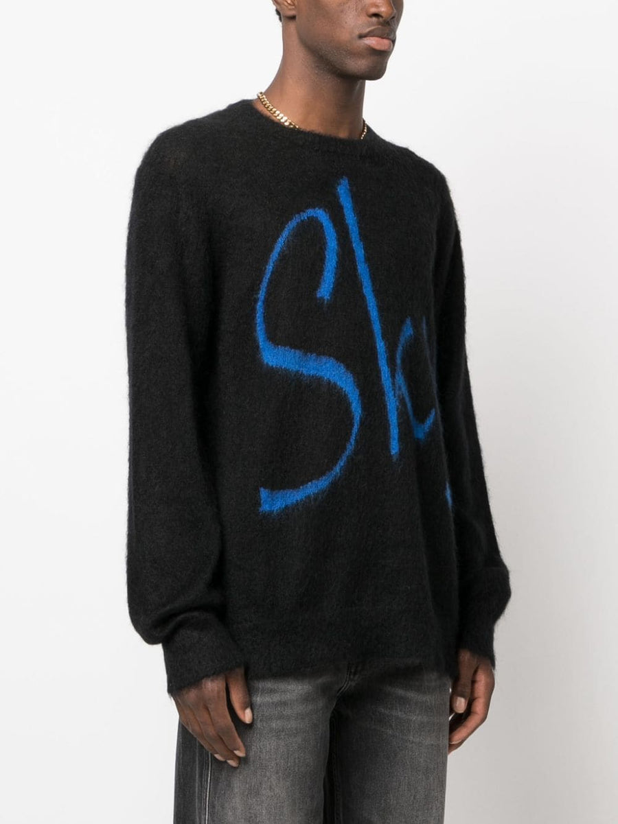 Blue Sky Inn Logo Wool Mohair Sweater For Men Luxurious Black Crewneck Knit With Logo Print Front