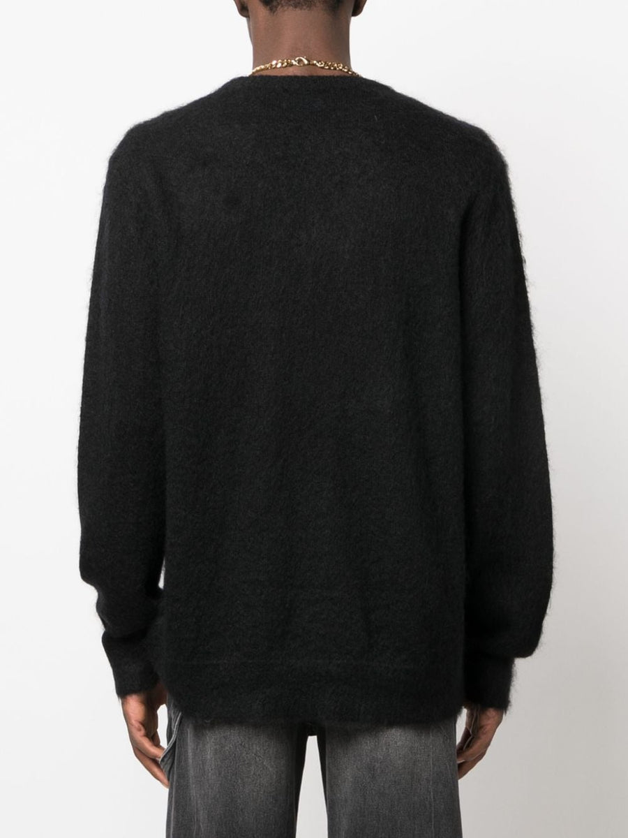 Blue Sky Inn Logo Wool Mohair Sweater For Men Luxurious Black Crewneck Knit With Logo Print Front