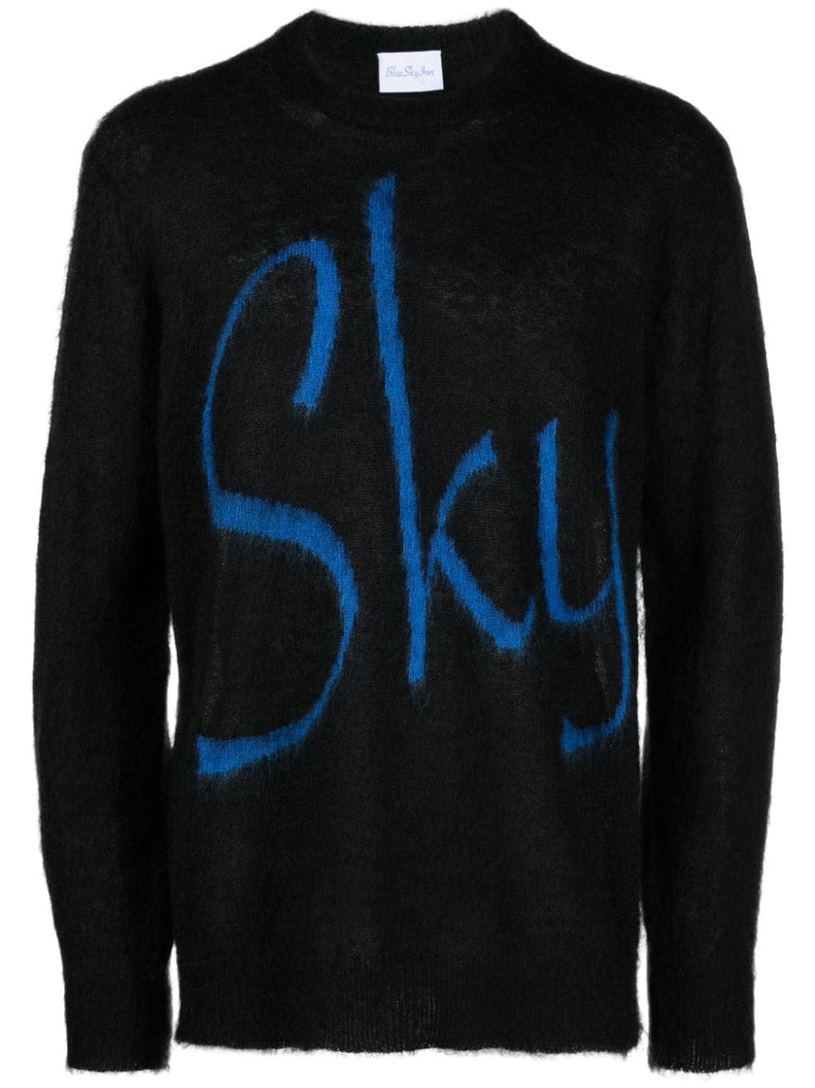 Blue Sky Inn Logo Wool Mohair Sweater For Men Luxurious Black Crewneck Knit With Logo Print Front