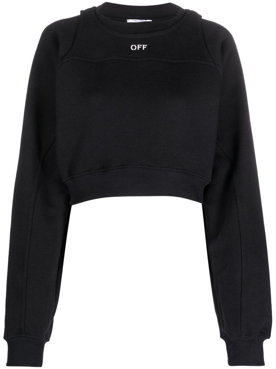 Off-White Logo Print Cropped Sweatshirt For Women, 100% Cotton, Streetwear Ready
