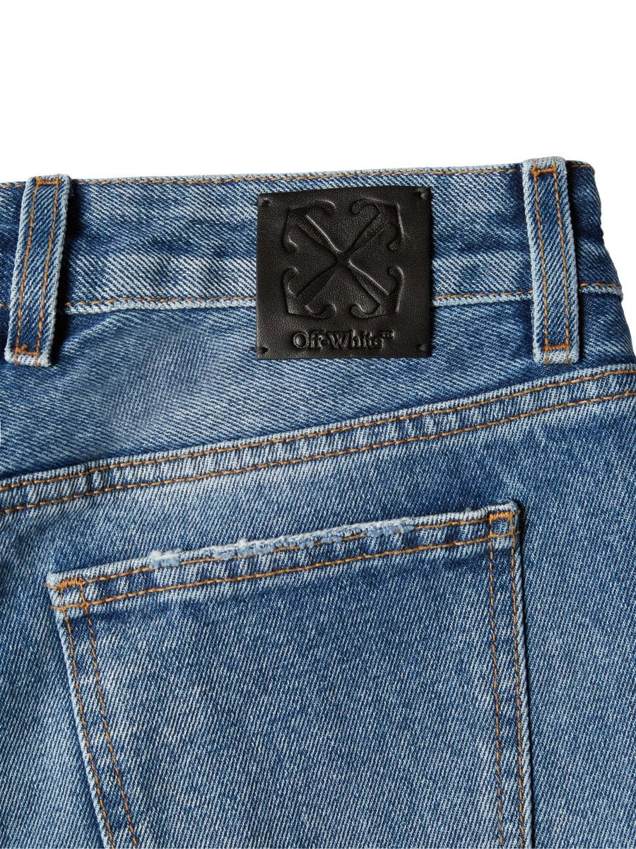 Off-White Mid Rise Flared Jeans For Women Blue Premium Stonewashed Cotton Denim With Rear Logo Patch