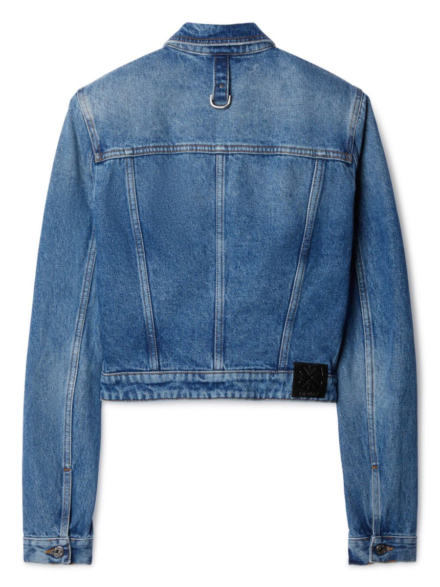 Off-White Cropped Denim Jacket With Belt for Women, Luxe Belted Cotton Streetwear, True-To-Size Fit