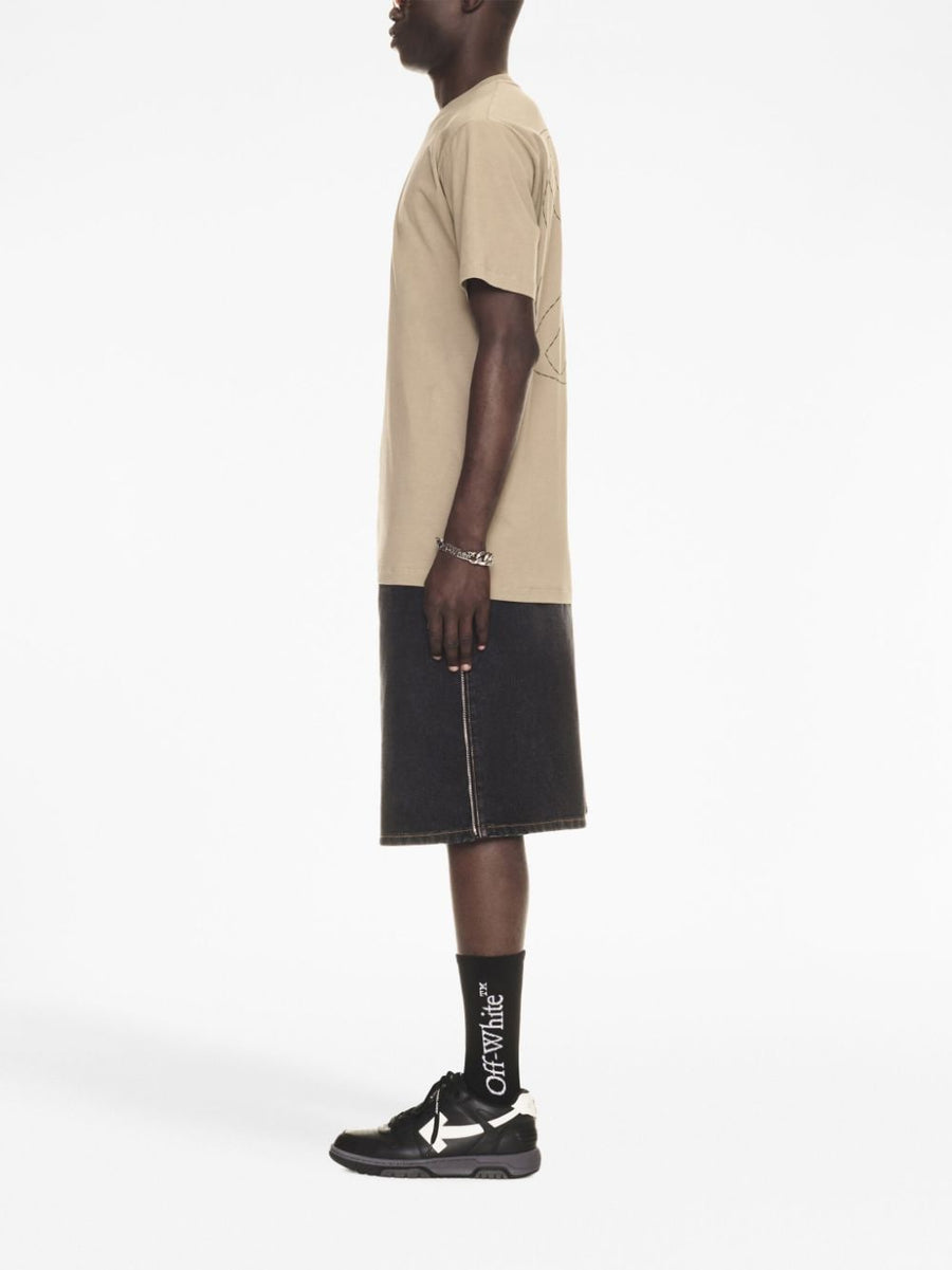 Off-White Logo Cotton T Shirt For Men Premium 100 Percent Cotton Everyday Essentials Chest Embroidered Sand Beige