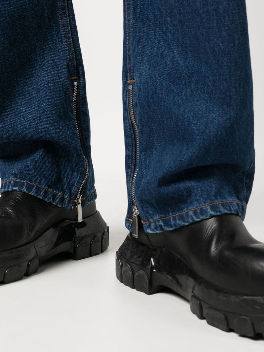 Off-White High-Waisted Straight Jeans For Men Indigo Denim With Skatewear Edge Premium Heritage Brand