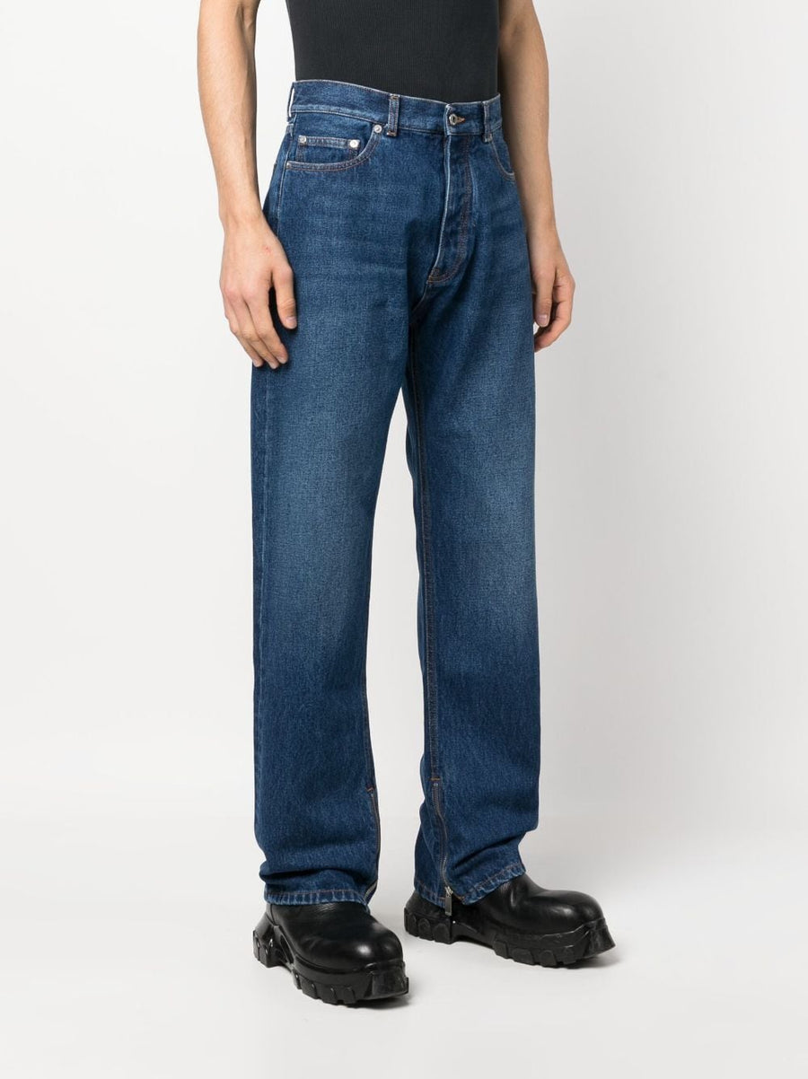 Off-White High-Waisted Straight Jeans For Men Indigo Denim With Skatewear Edge Premium Heritage Brand